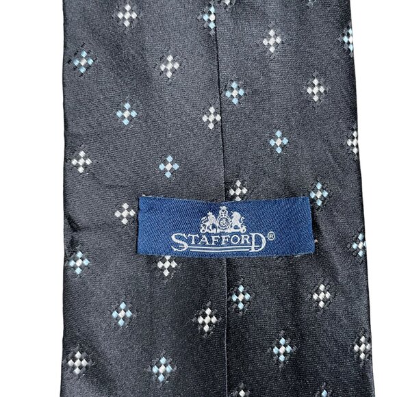 Stafford Men's Black Geometric Classic Silk Necktie - Picture 4 of 6